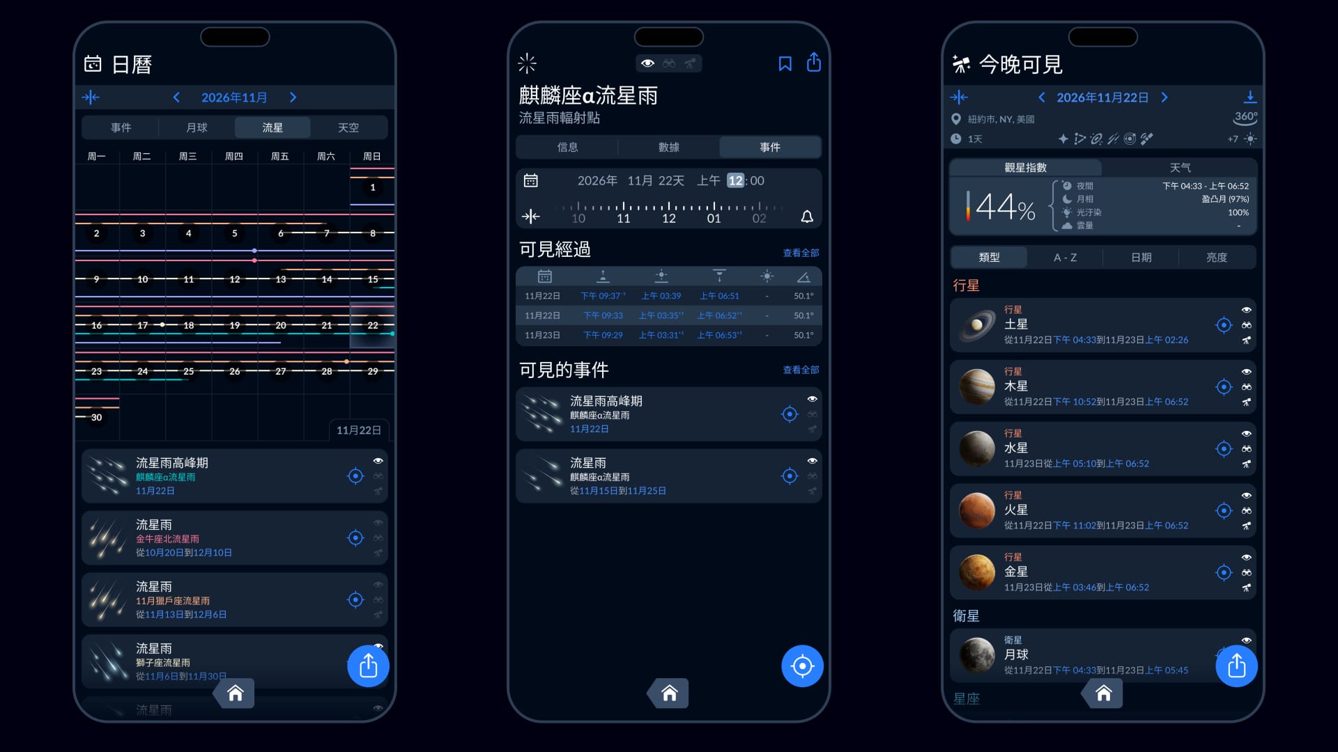 Sky Tonight應用中的流星雨