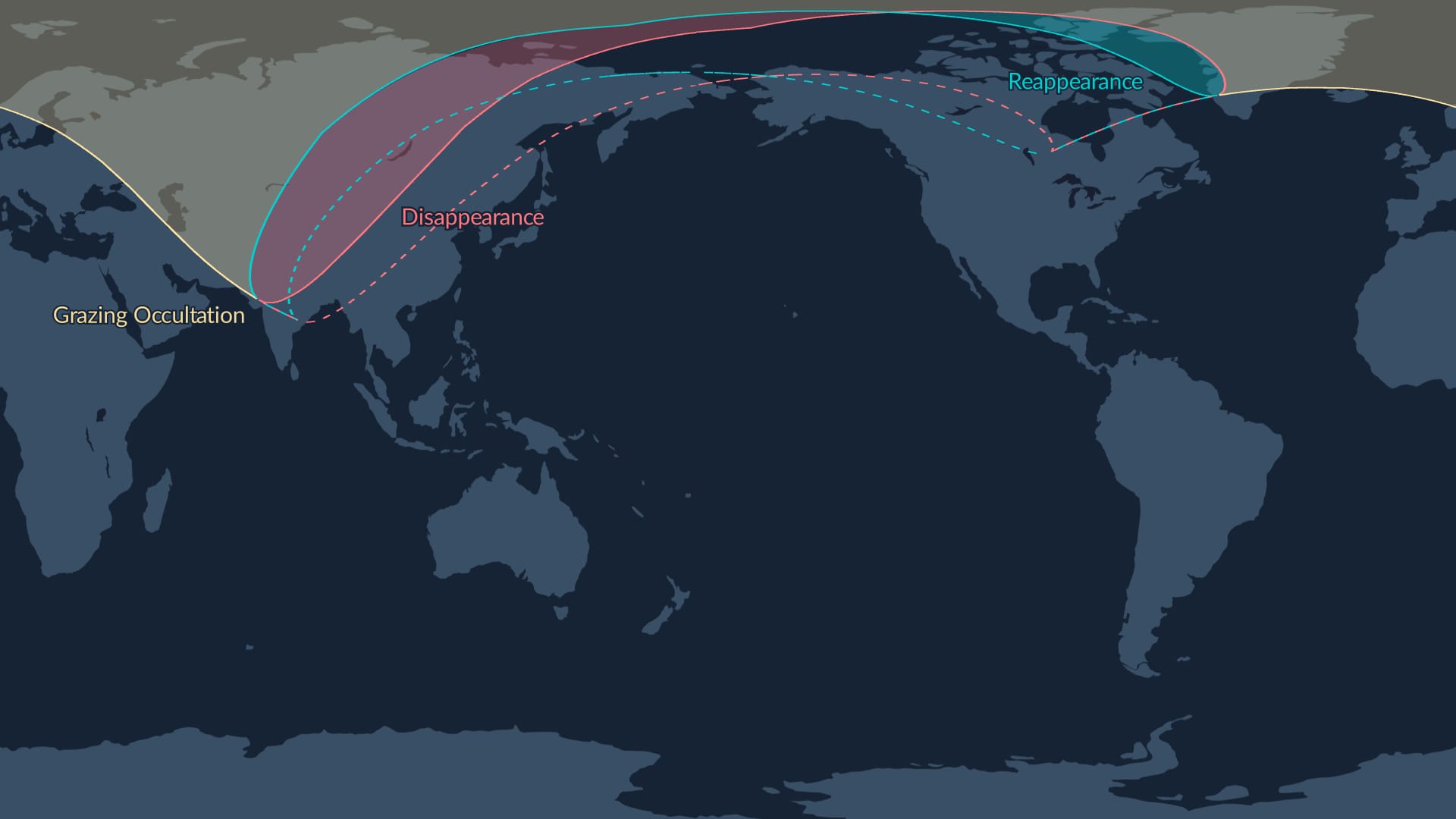 Visibility map of the lunar occultation of the Beehive Cluster on February 28, 2026
