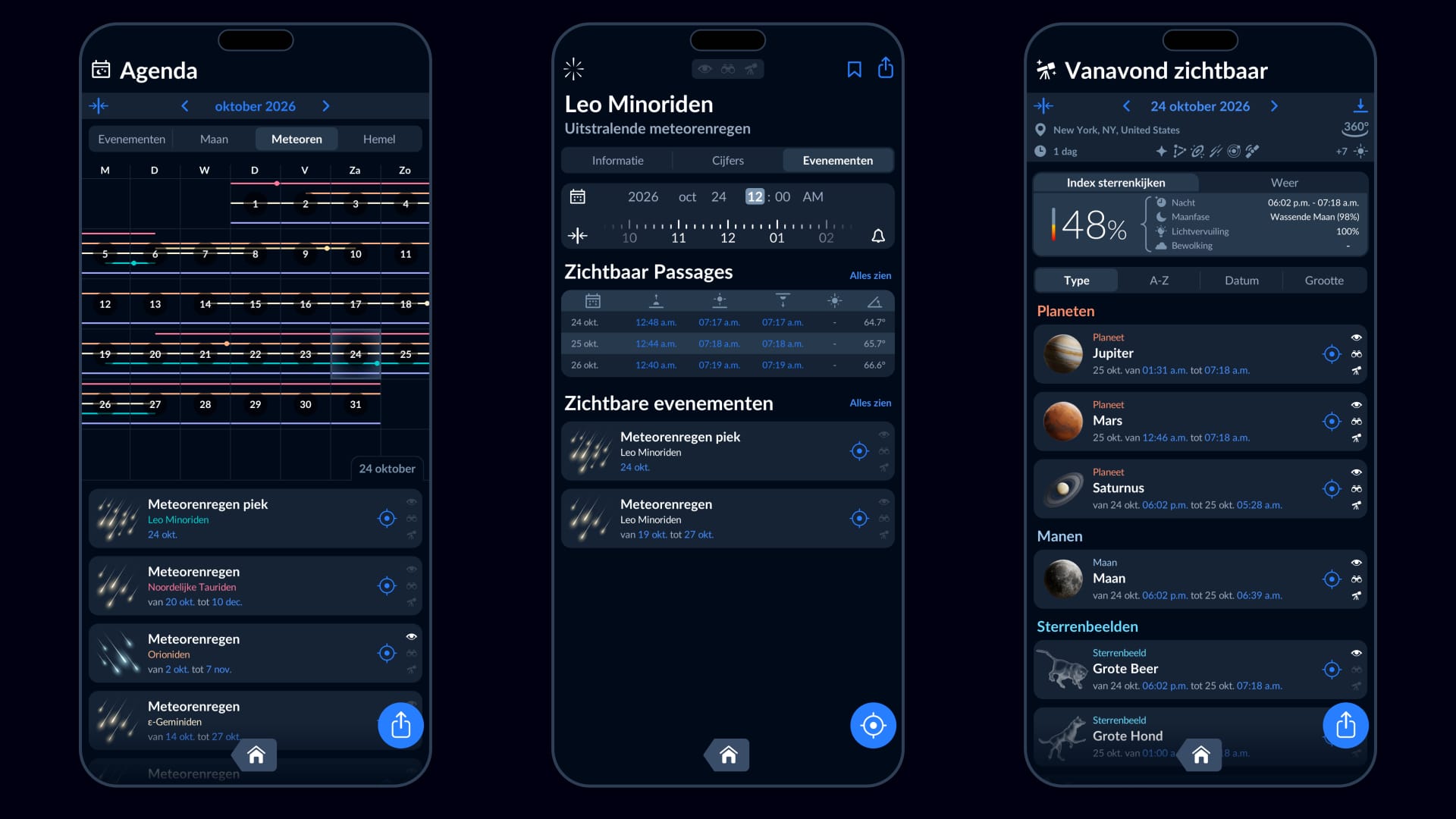 Meteorenregens in de Sky Tonight-app