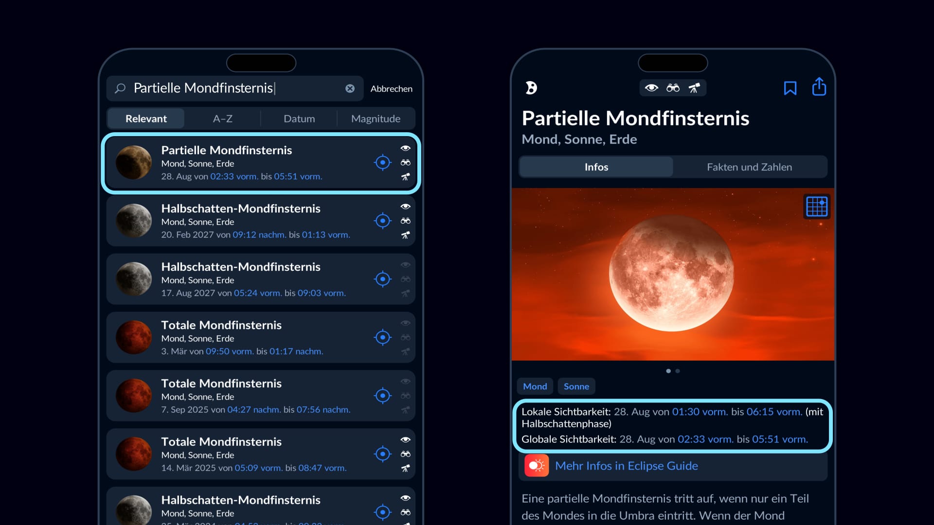 Sichtbarkeitsprüfung der partiellen Mondfinsternis 2026 in Sky Tonight