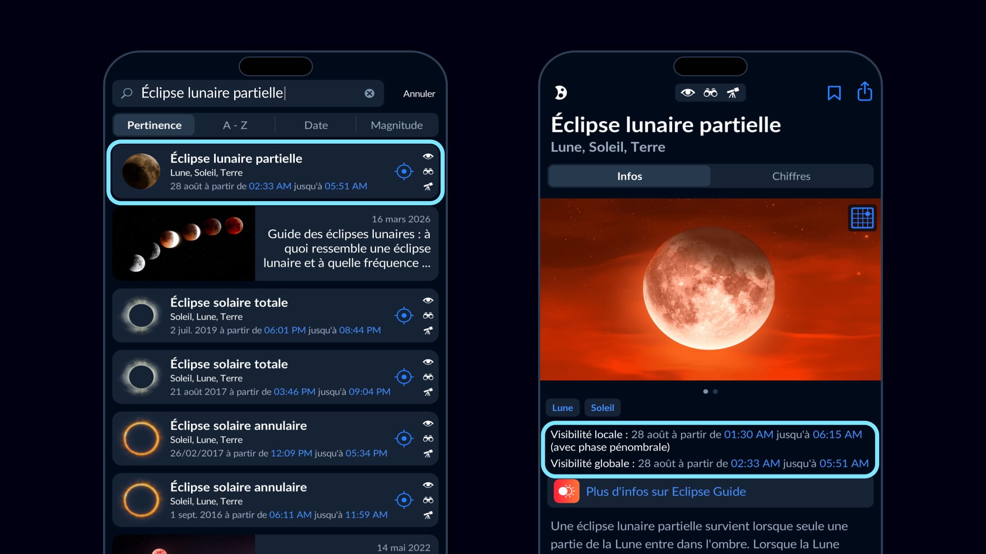 Vérification de la visibilité de l’éclipse lunaire partielle de 2026 dans Sky Tonight