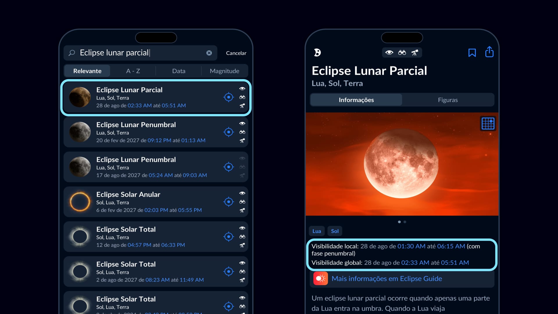 Verificação de visibilidade do eclipse lunar parcial de 2026 no Sky Tonight