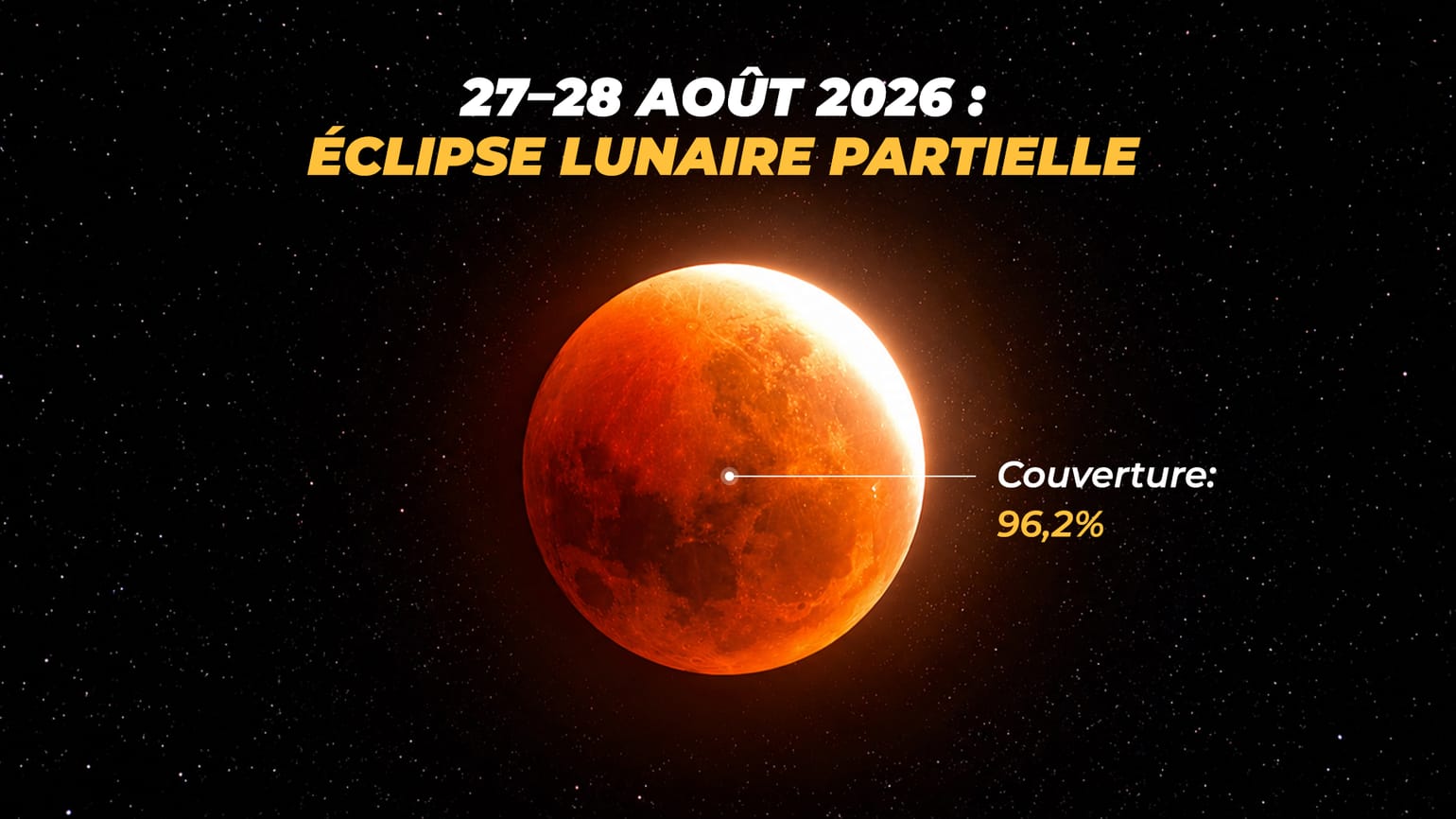 Éclipse lunaire partielle le 28 août 2026 : visible en Espagne et aux Amériques