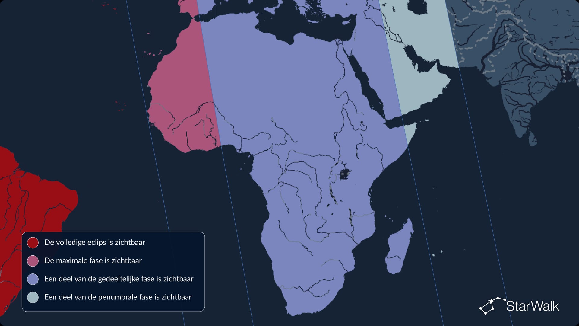 Zichtbaarheidskaart van de gedeeltelijke maansverduistering 2026 voor Afrika