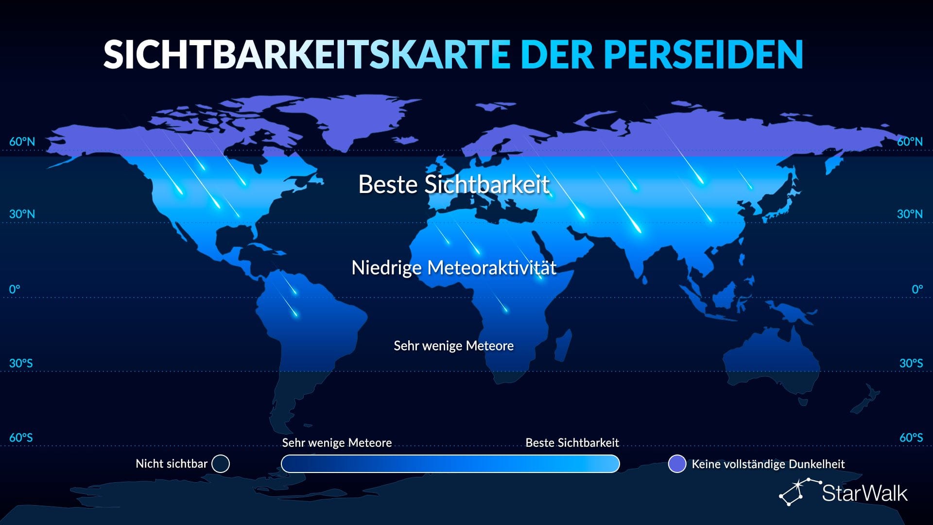 Sichtbarkeitskarte des Perseiden-Meteorschauers