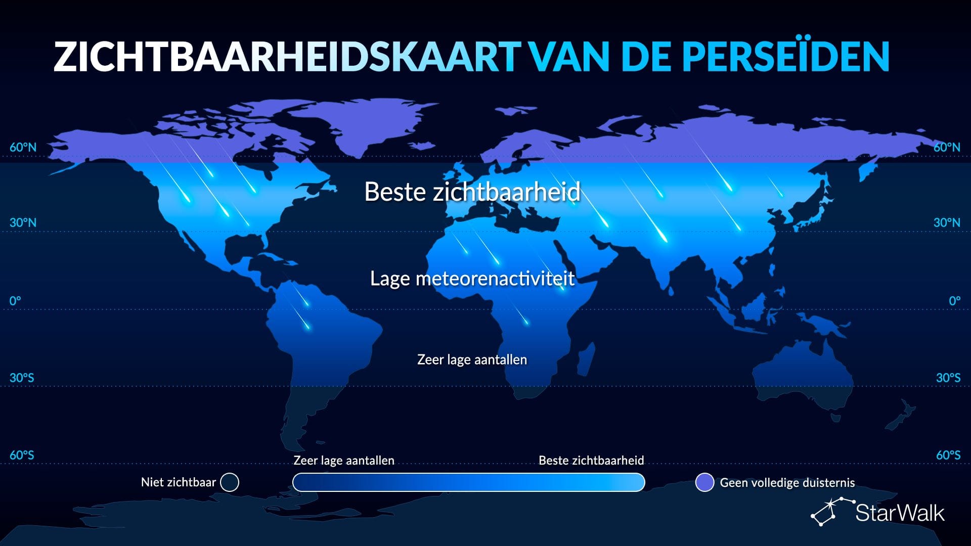 Zichtbaarheidskaart van de Perseïden-meteorenzwerm