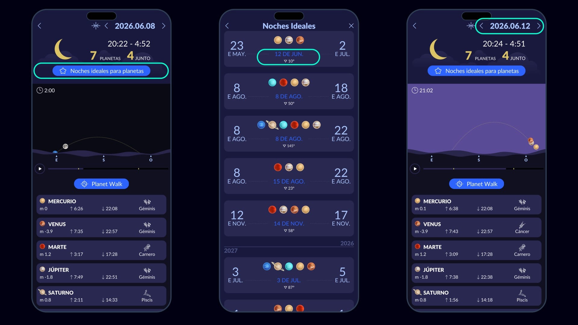 Mejores noches para ver una alineación planetaria