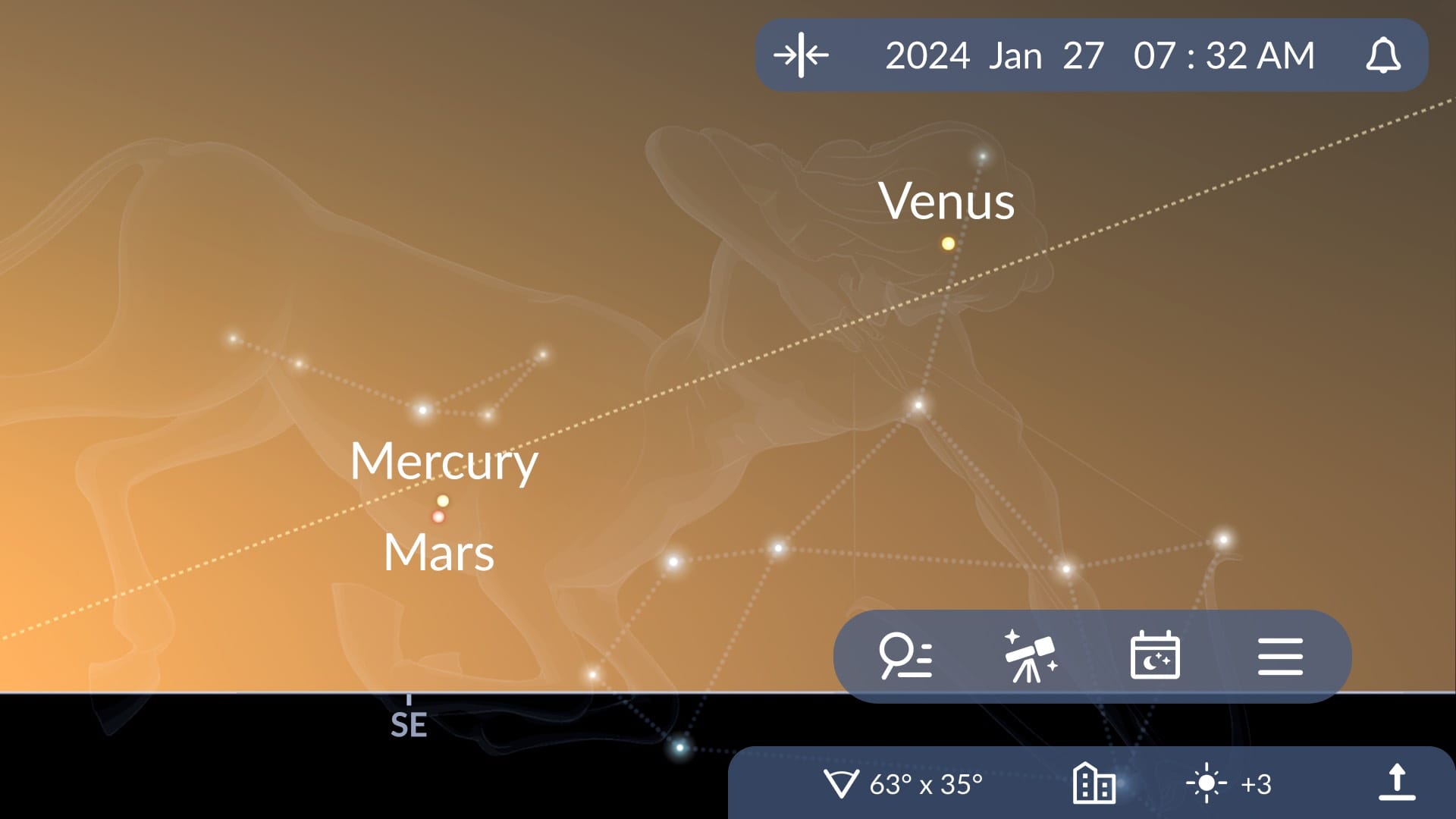 Planetary alignment on January 27, 2024, in Sky Tonight