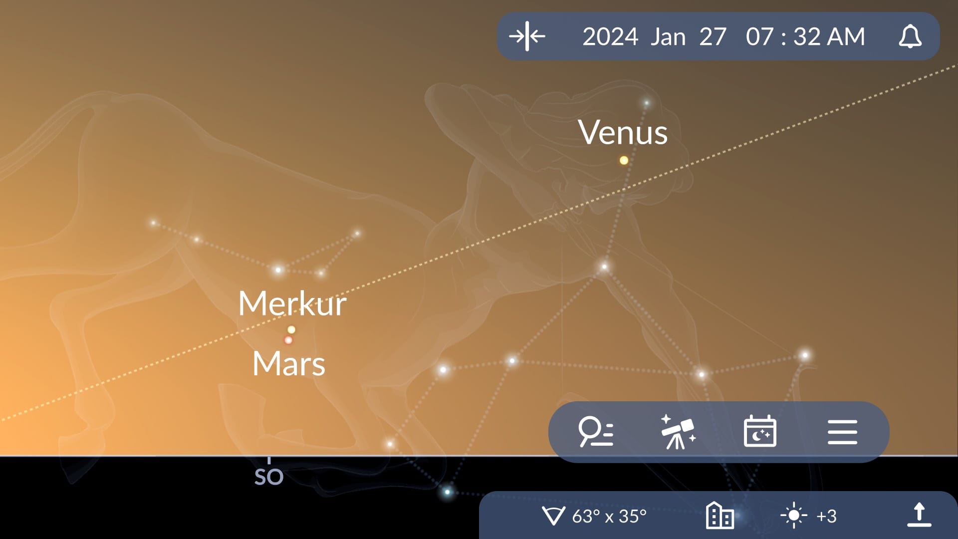 Planetenkonstellation am 27. Januar 2024 in Sky Tonight