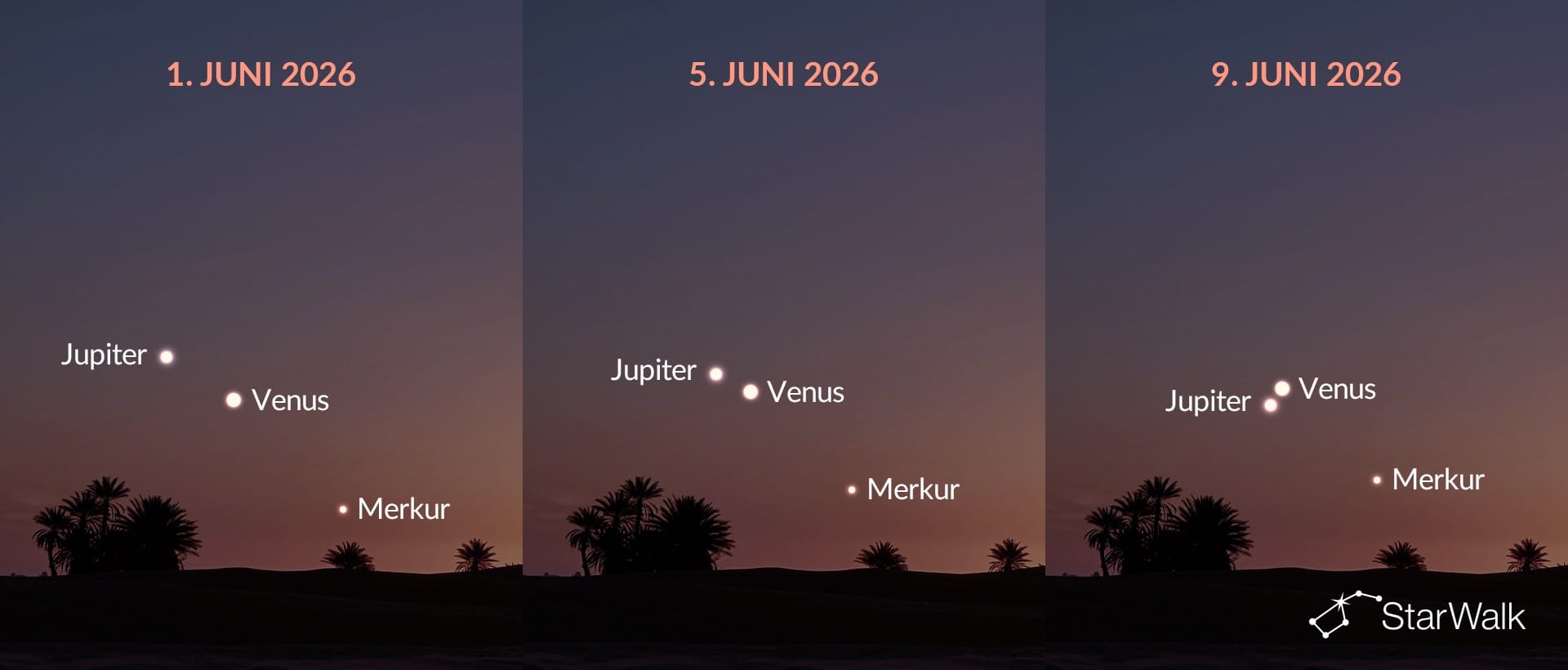 Venus und Jupiter nähern sich Anfang Juni 2026 einander