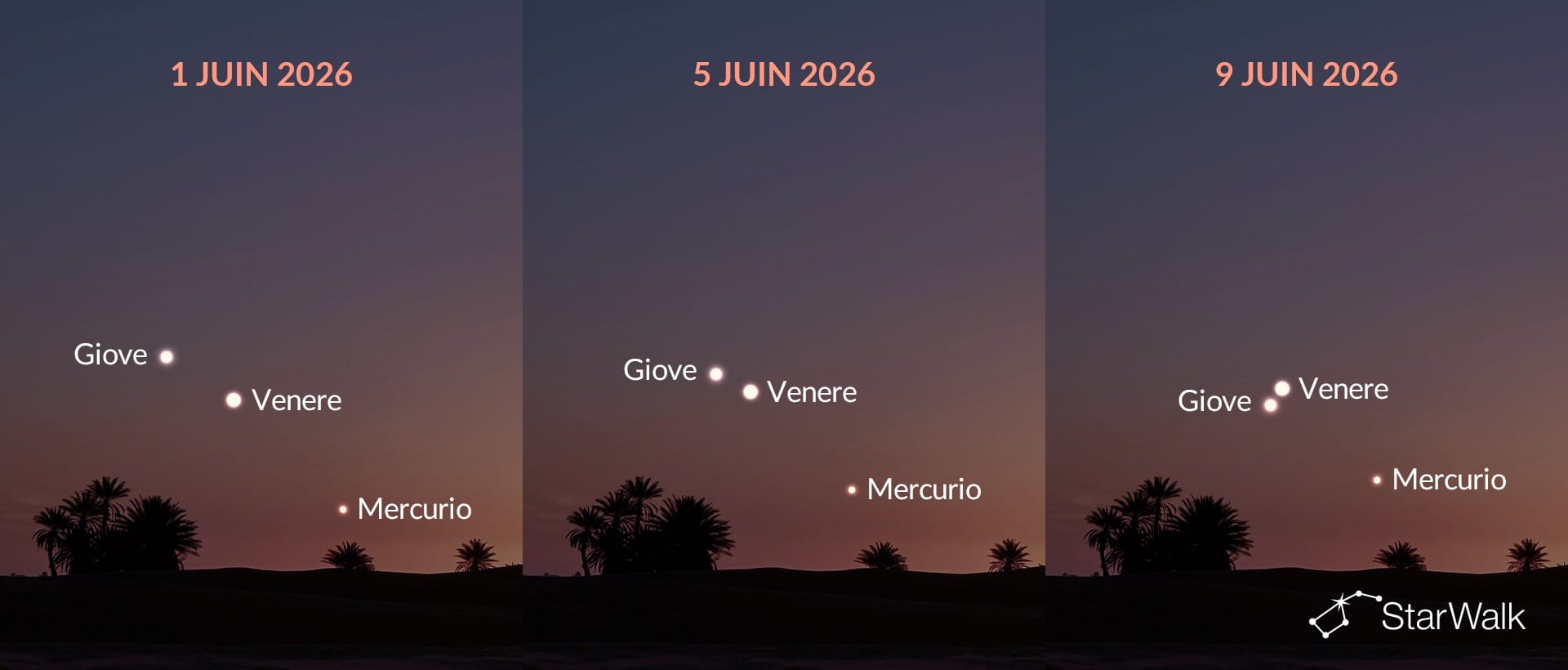 Vénus et Jupiter se rapprochent au début de juin 2026