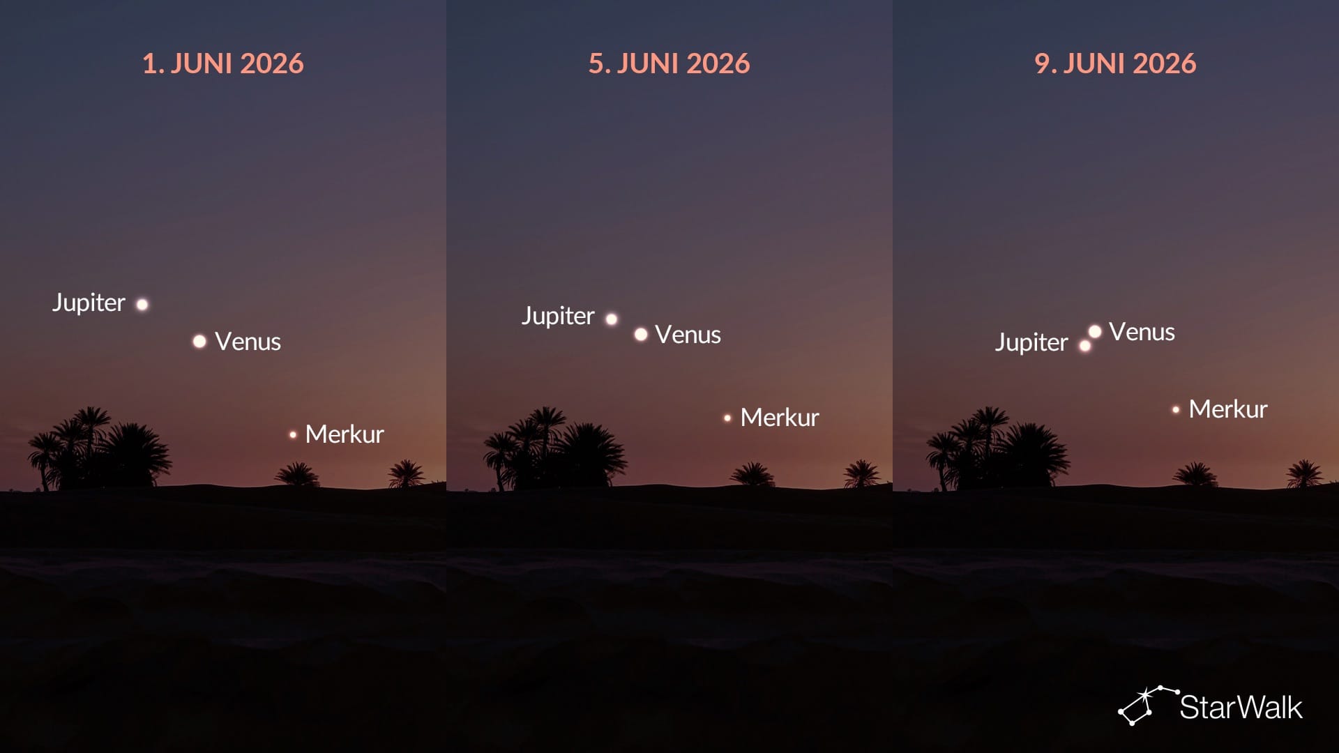 Venus und Jupiter nähern sich Anfang Juni 2026 einander
