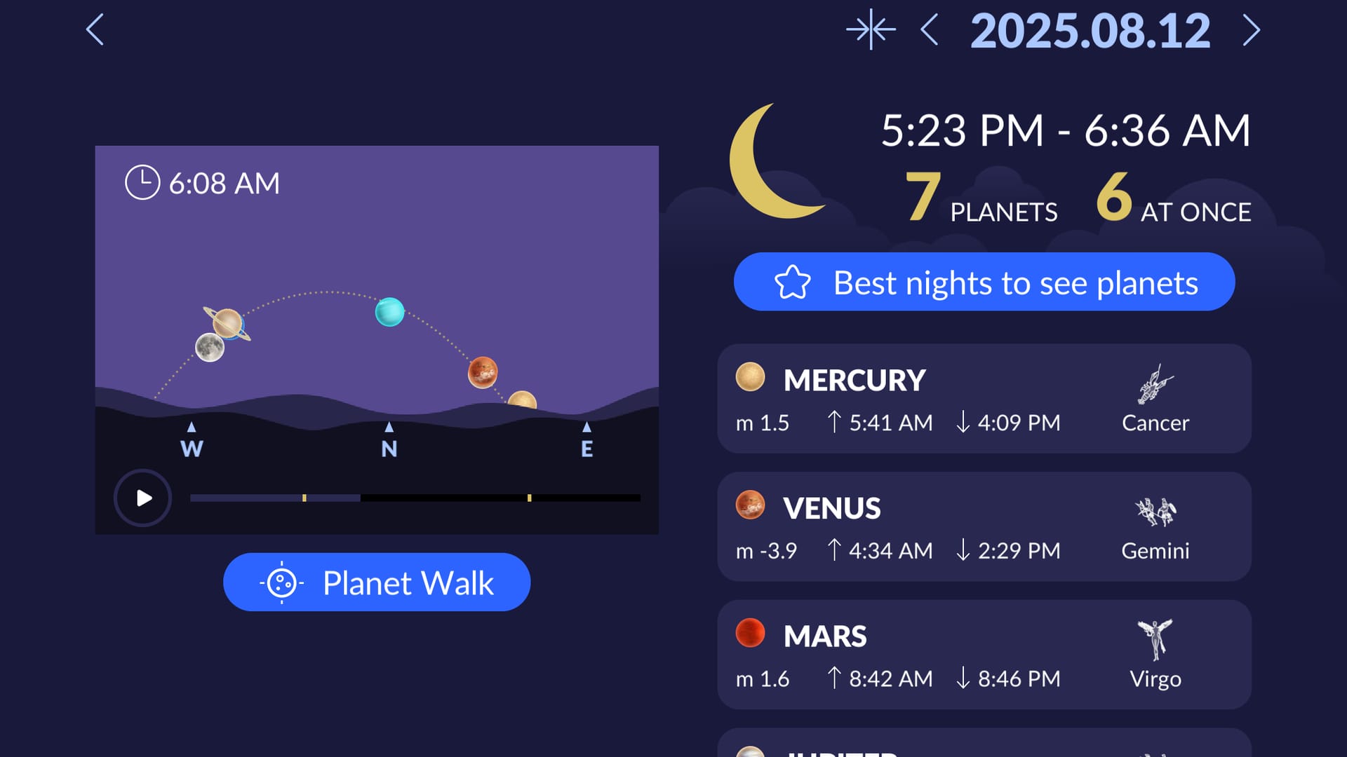 Planets in the sky tonight