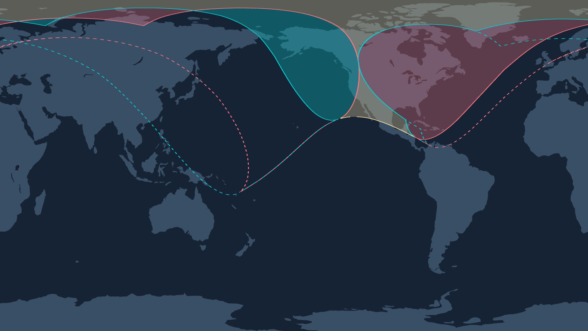 Maanbedekking van de Plejaden (kaart) op 23–24 februari 2026