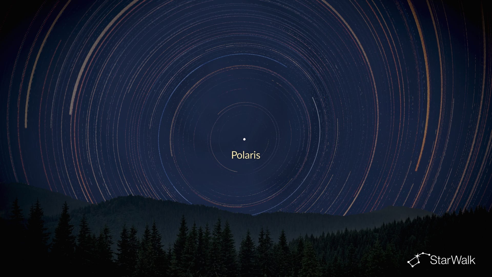 Rastos estelares em torno do Polo Norte Celeste perto de Polaris