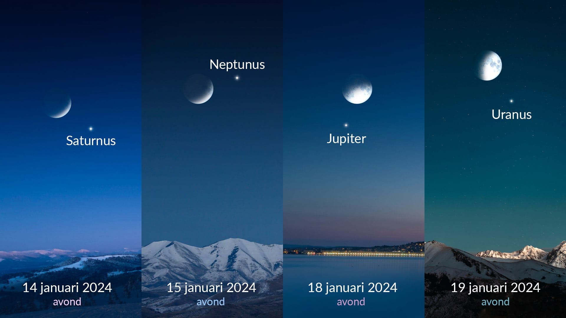 Wassende maan dicht bij Jupiter en Saturnus | Star Walk
