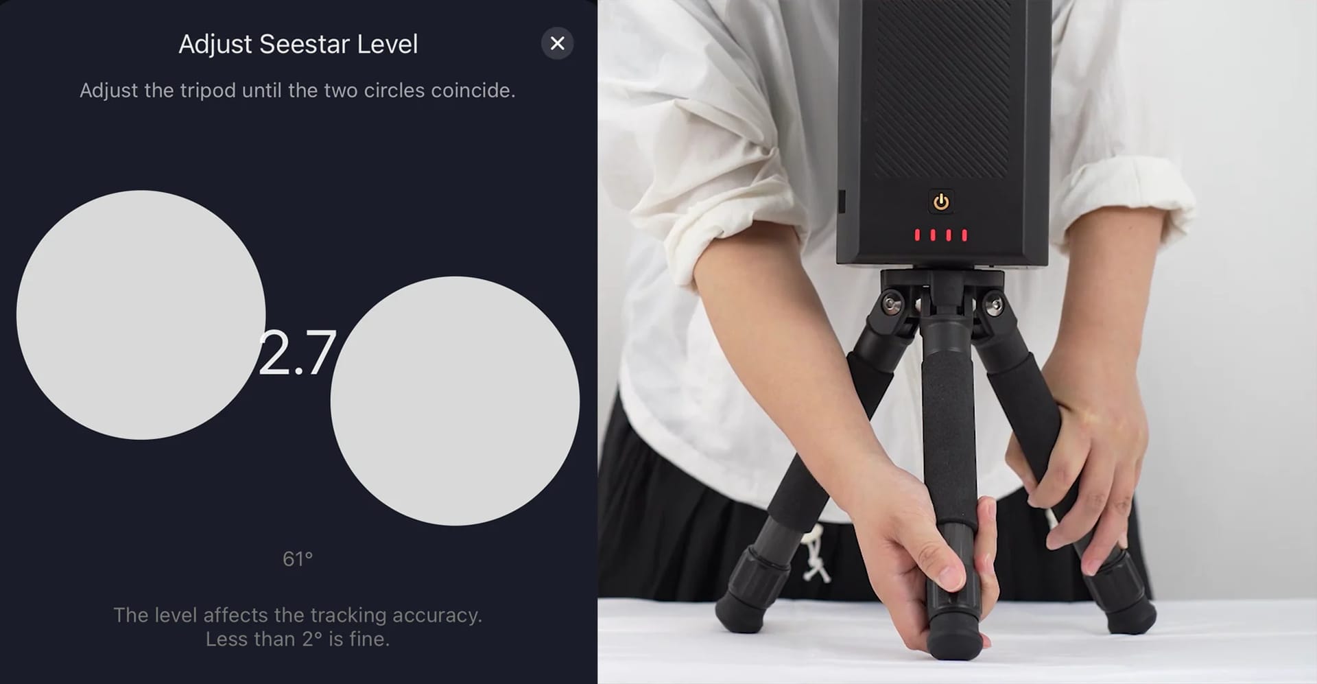 Regolazione del livello nell’app Seestar per un inseguimento solare preciso
