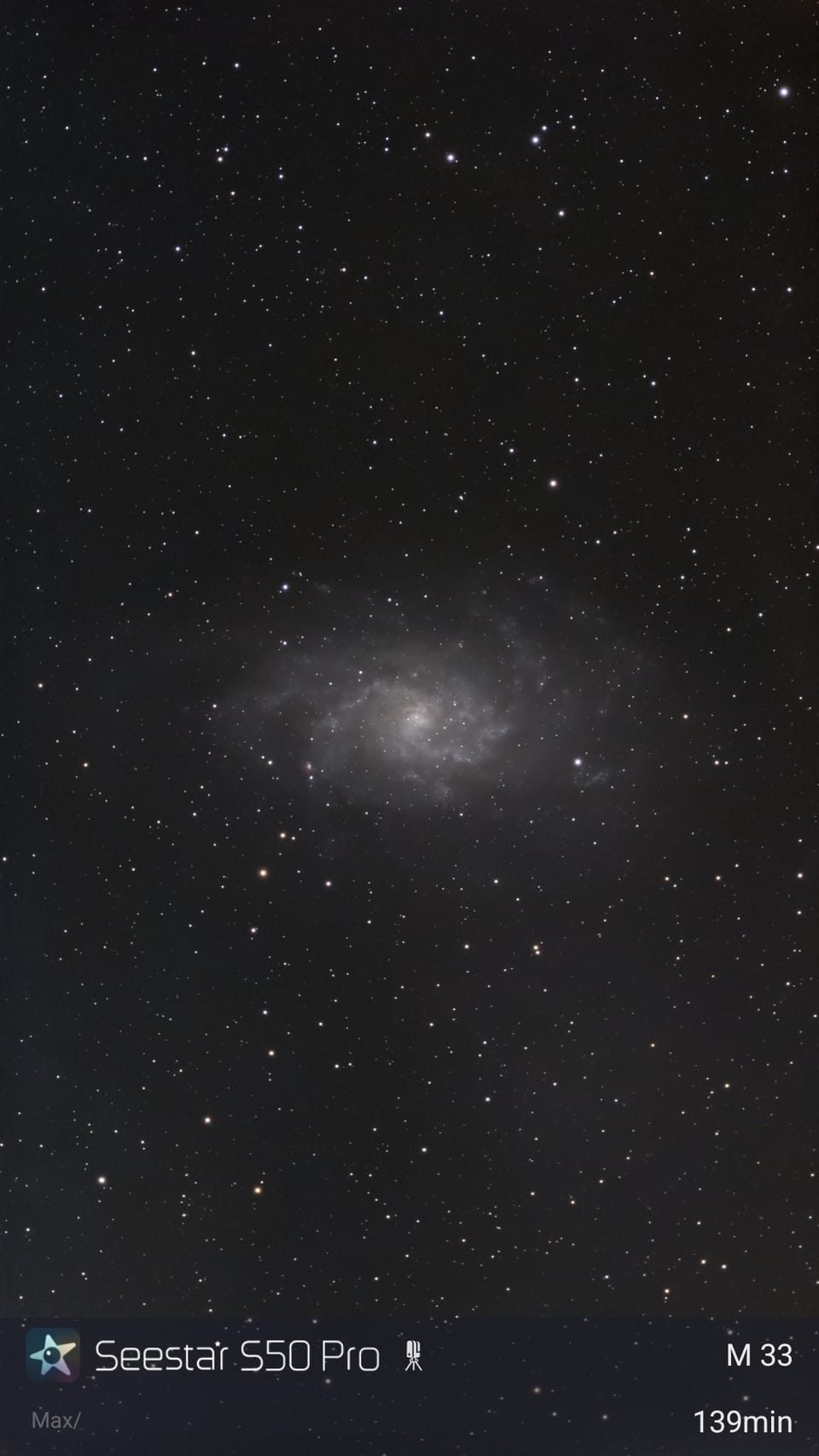 Dreiecksgalaxie mit dem Seestar S50 Pro unter Stadthimmel fotografiert.