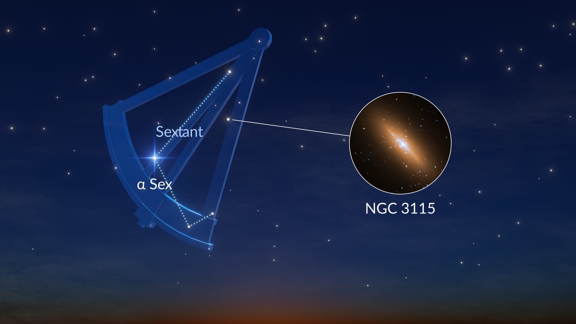 Sternbild Sextant: die hellsten Sterne und bemerkenswertesten Deep-Sky-Objekte