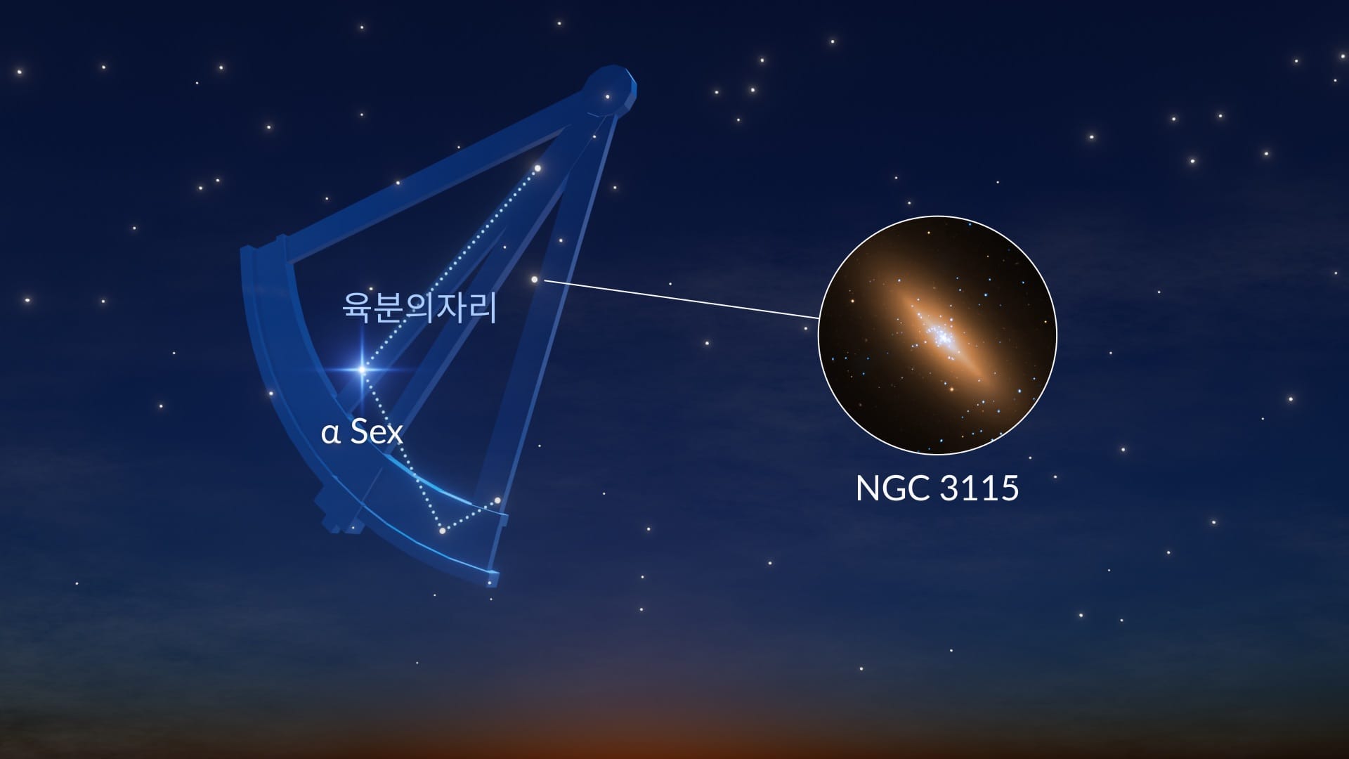 육분의자리: 가장 밝은 별과 주목할 만한 심원천체
