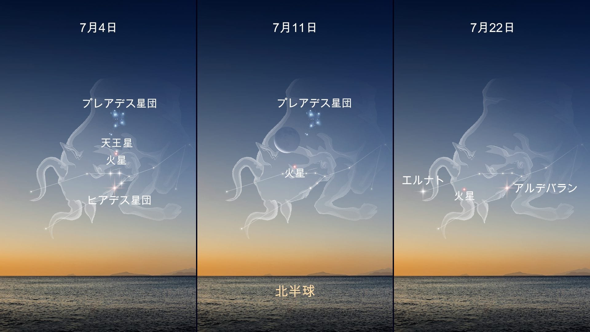 2026年7月の天文イベント:おうし座の火星 — 北半球