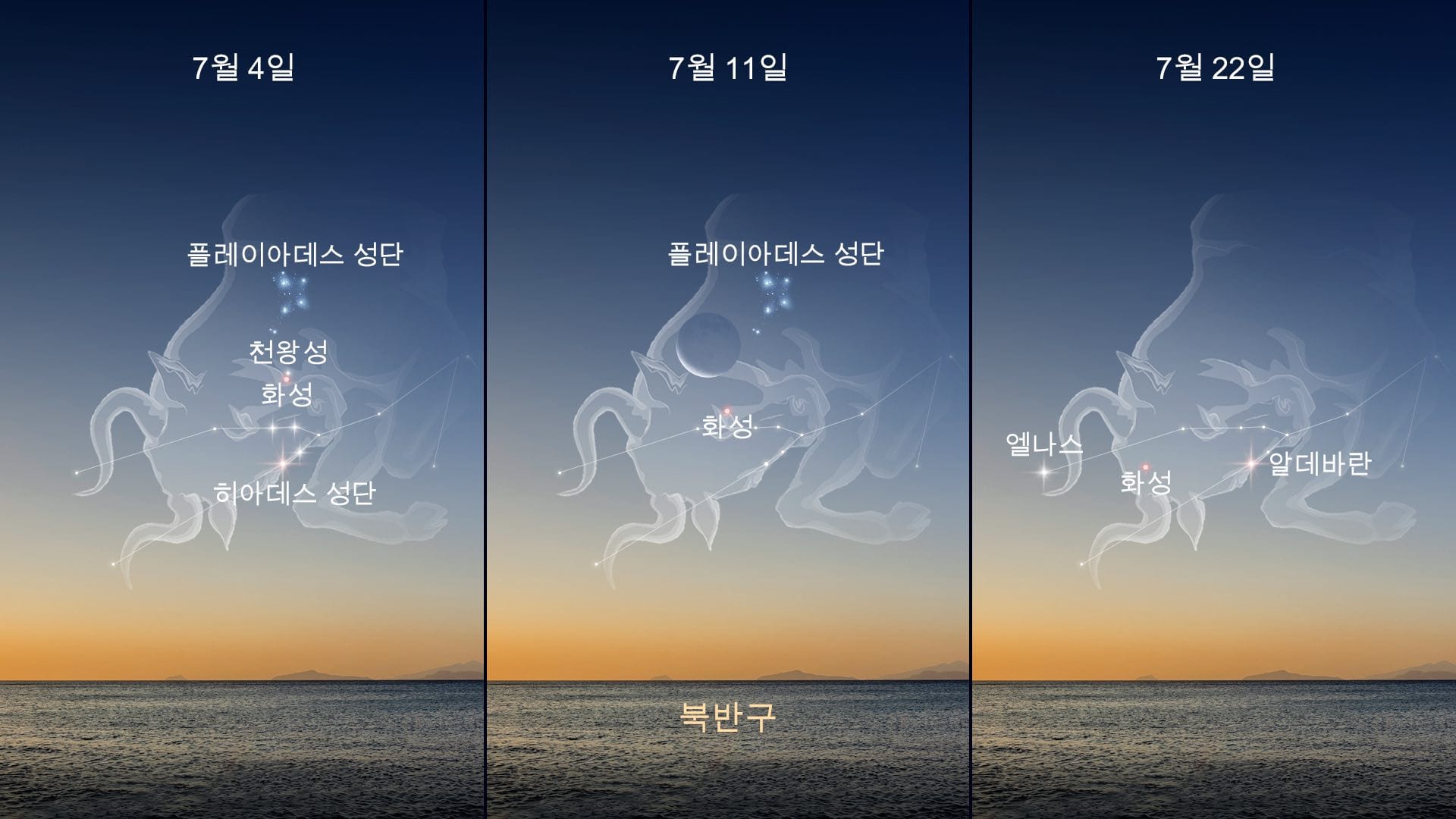 2026년 7월 하늘 현상: 황소자리의 화성 — 북반구