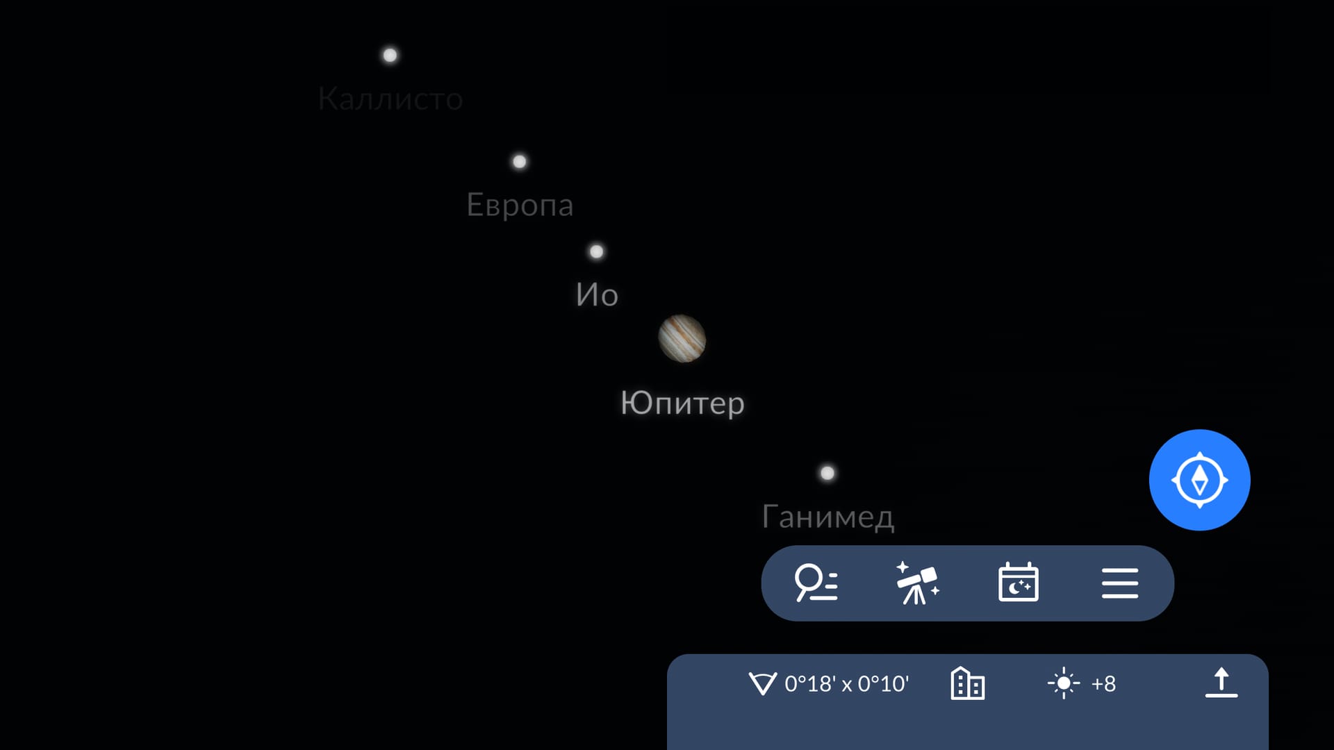 Galilean moons in Sky Tonight