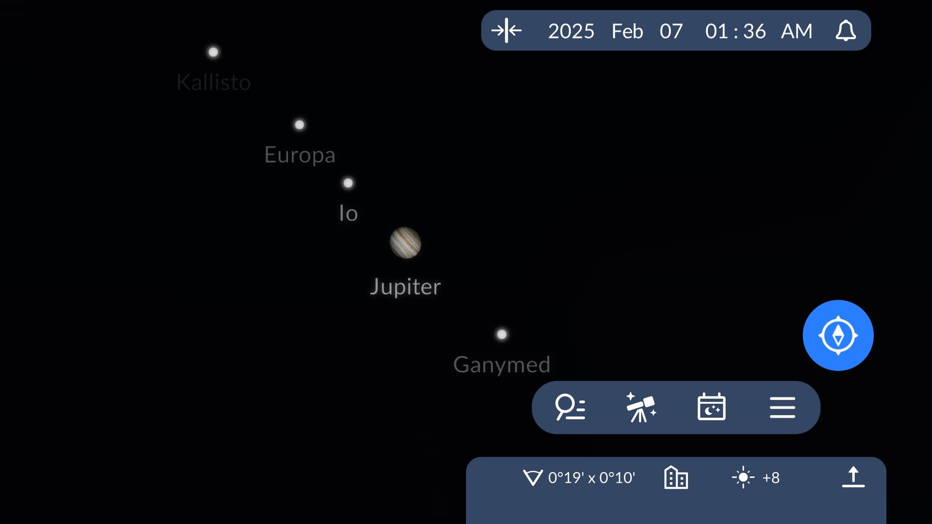 Galilean moons in Sky Tonight