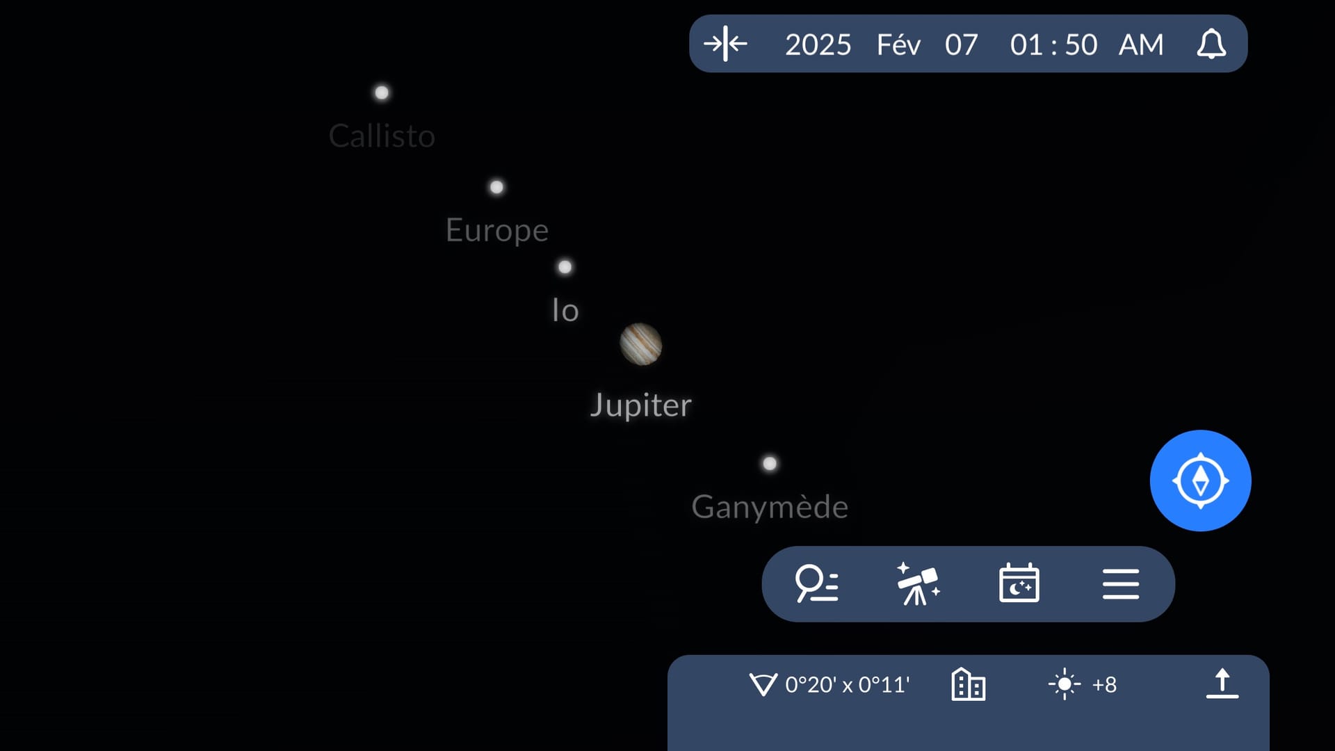 Galilean moons in Sky Tonight