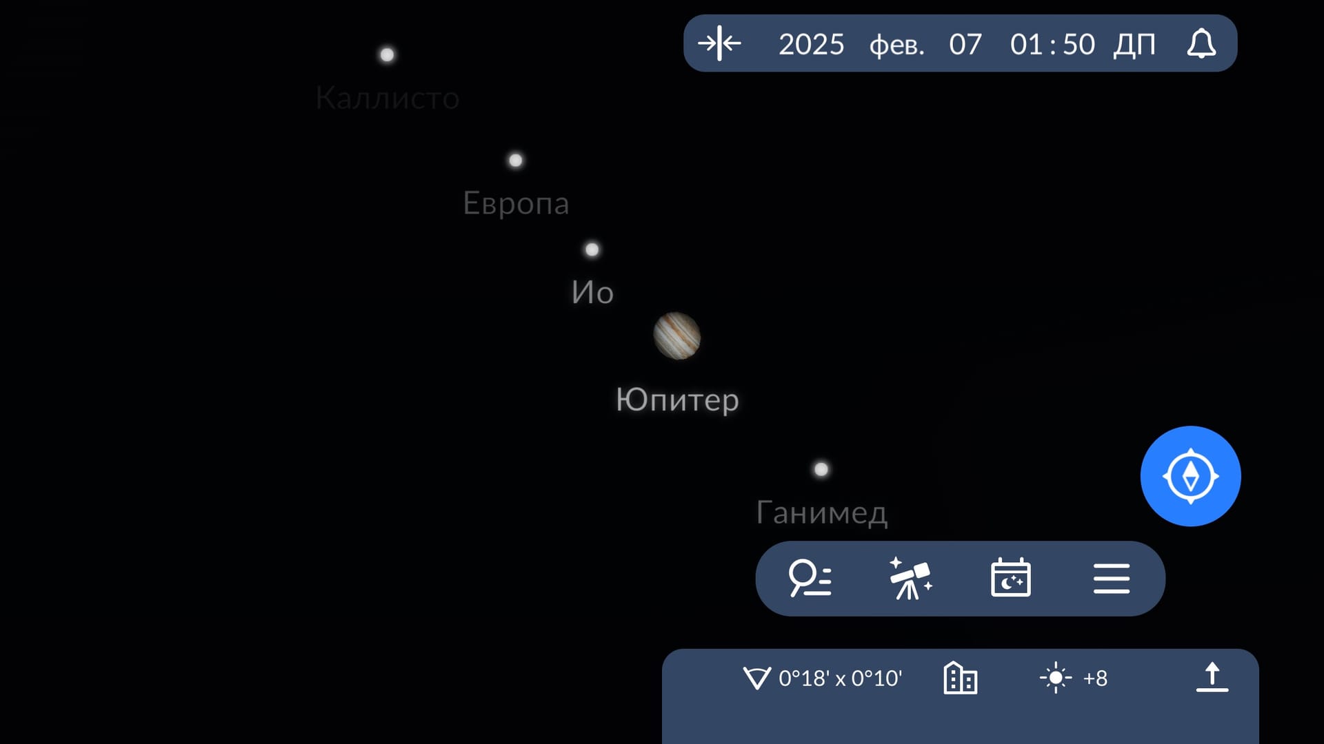 Galilean moons in Sky Tonight