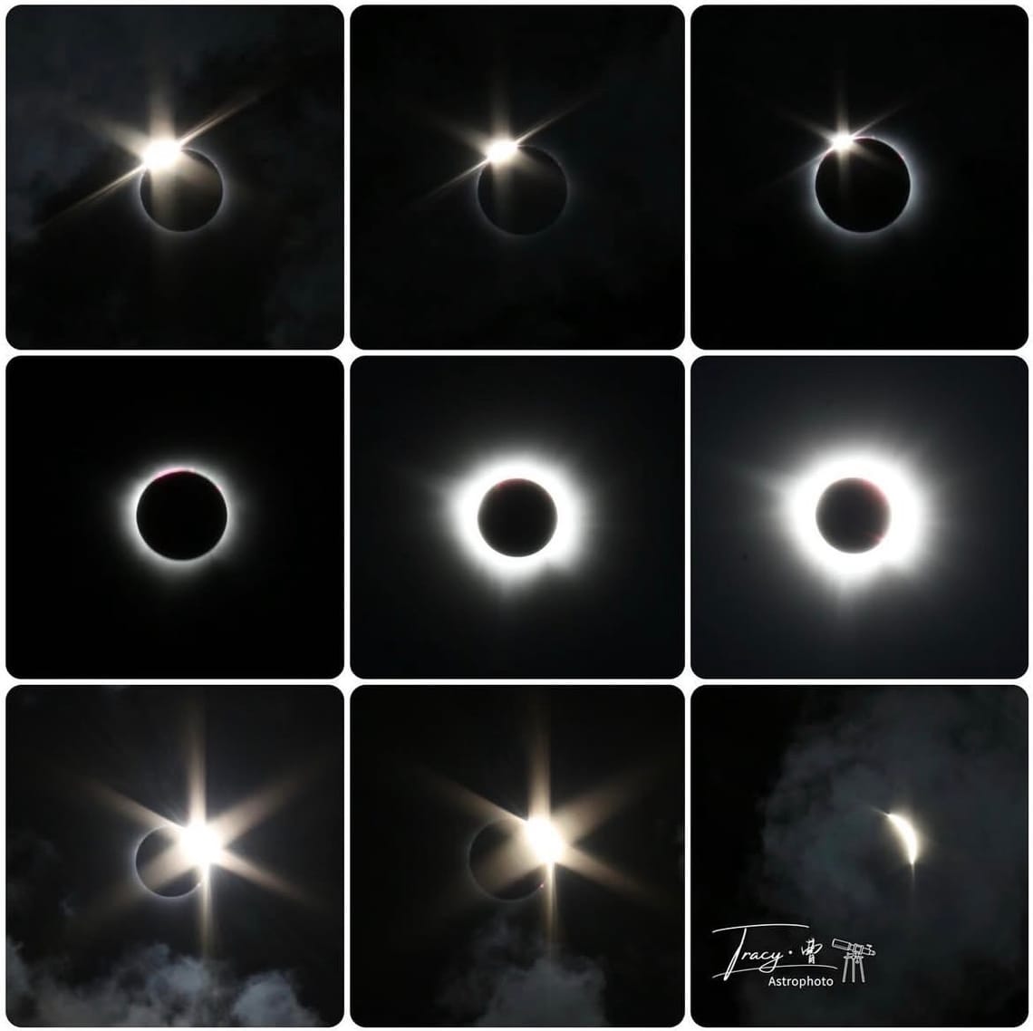 Fasi di un’eclissi solare, dall’eclissi parziale alla totalità