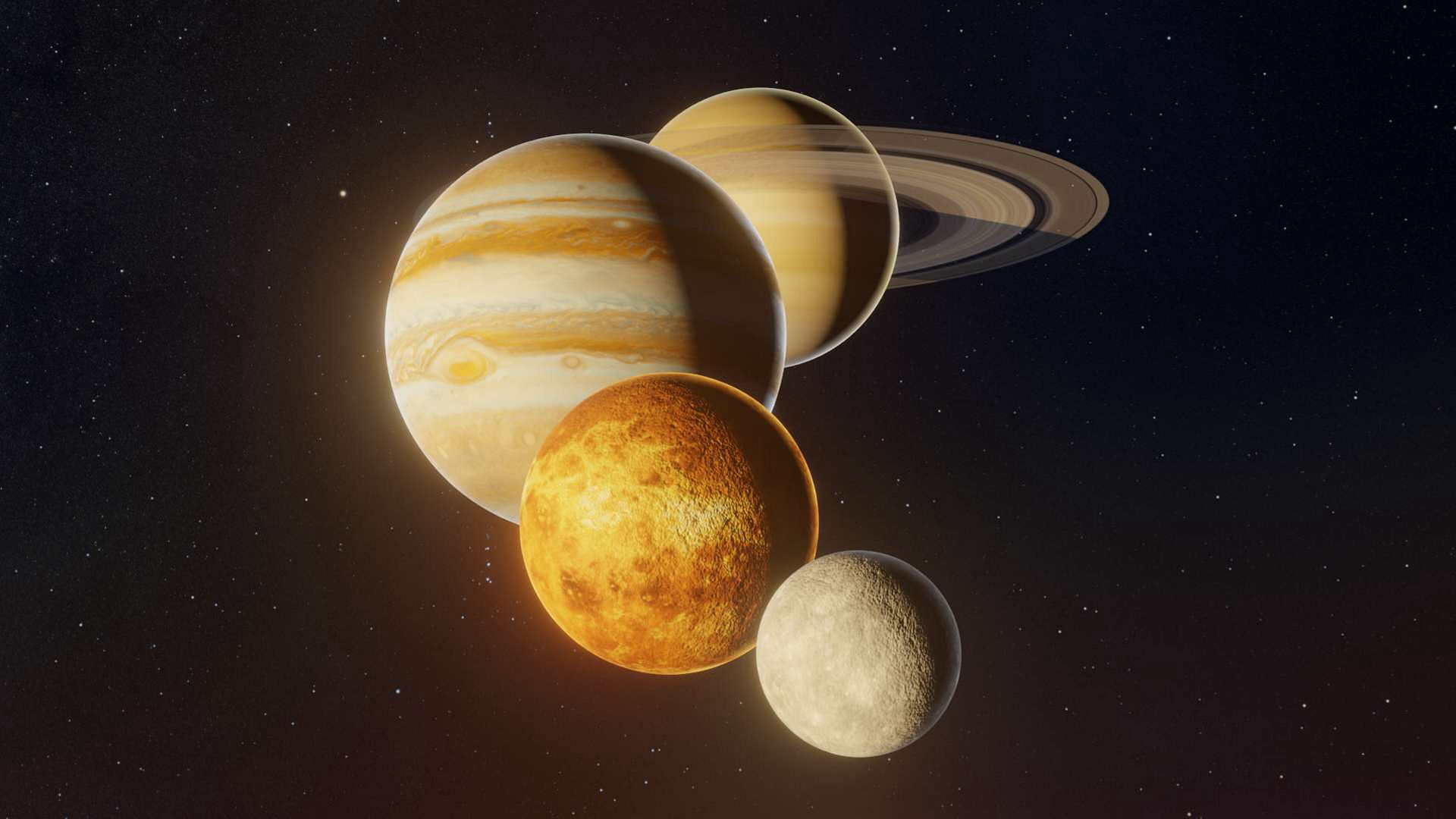 Saturn, Jupiter, Venus, and Mercury