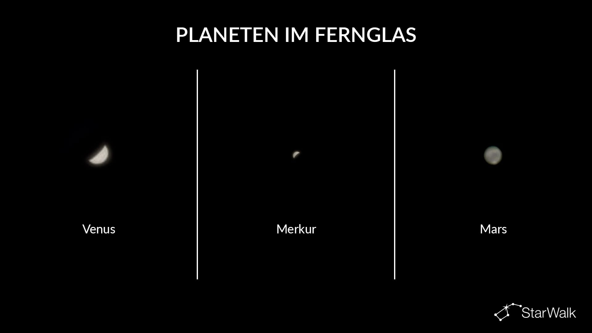 Venus, Merkur und Mars durch das Fernglas