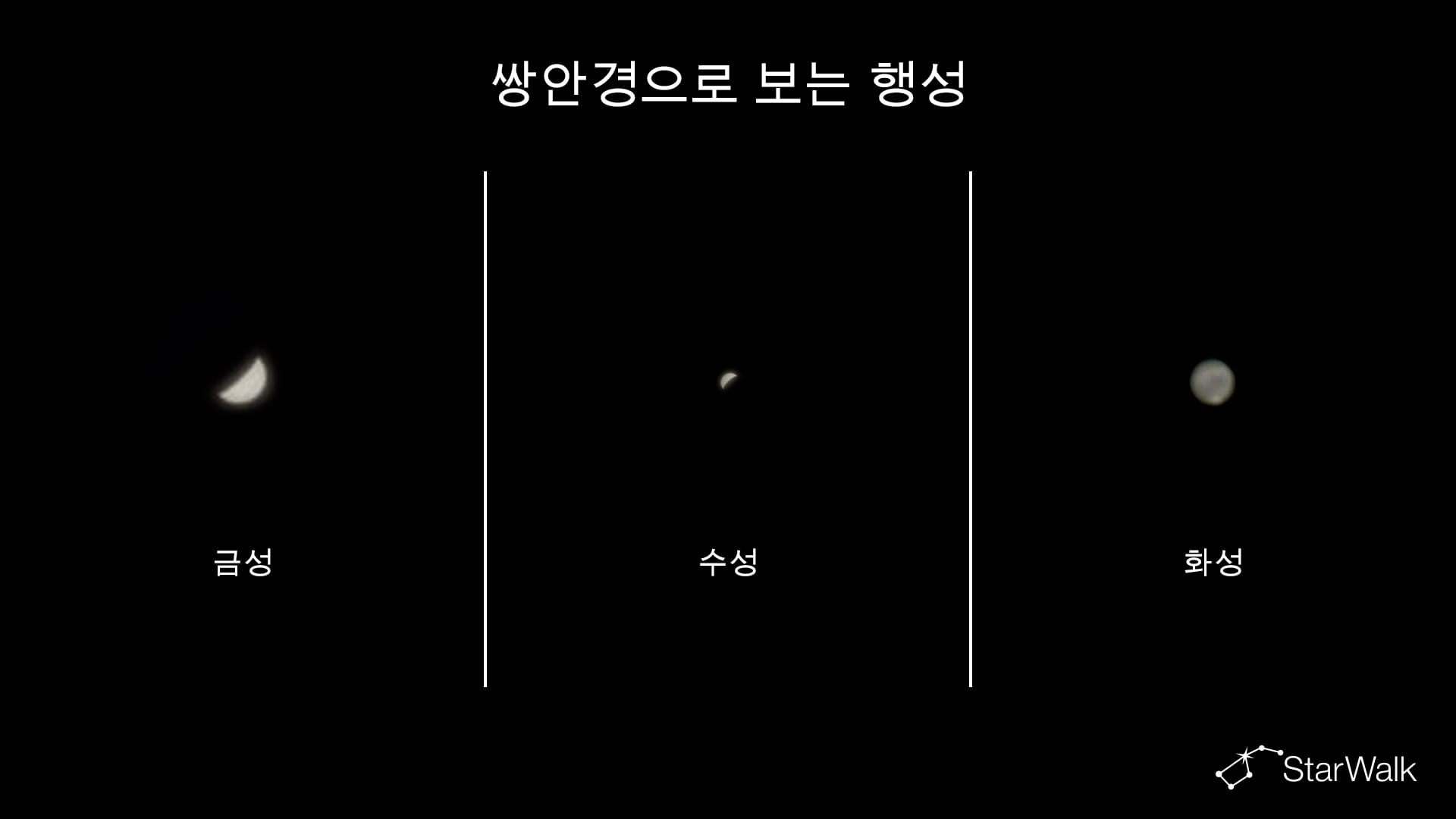 쌍안경으로 보는 금성, 수성, 화성