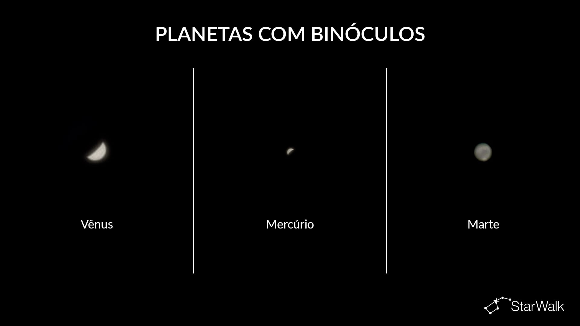 Vênus, Mercúrio e Marte com binóculos