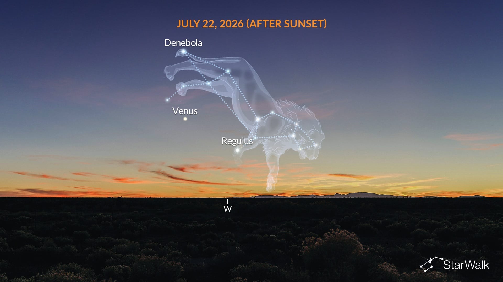 Venus Between Regulus and Denebola in July 2026