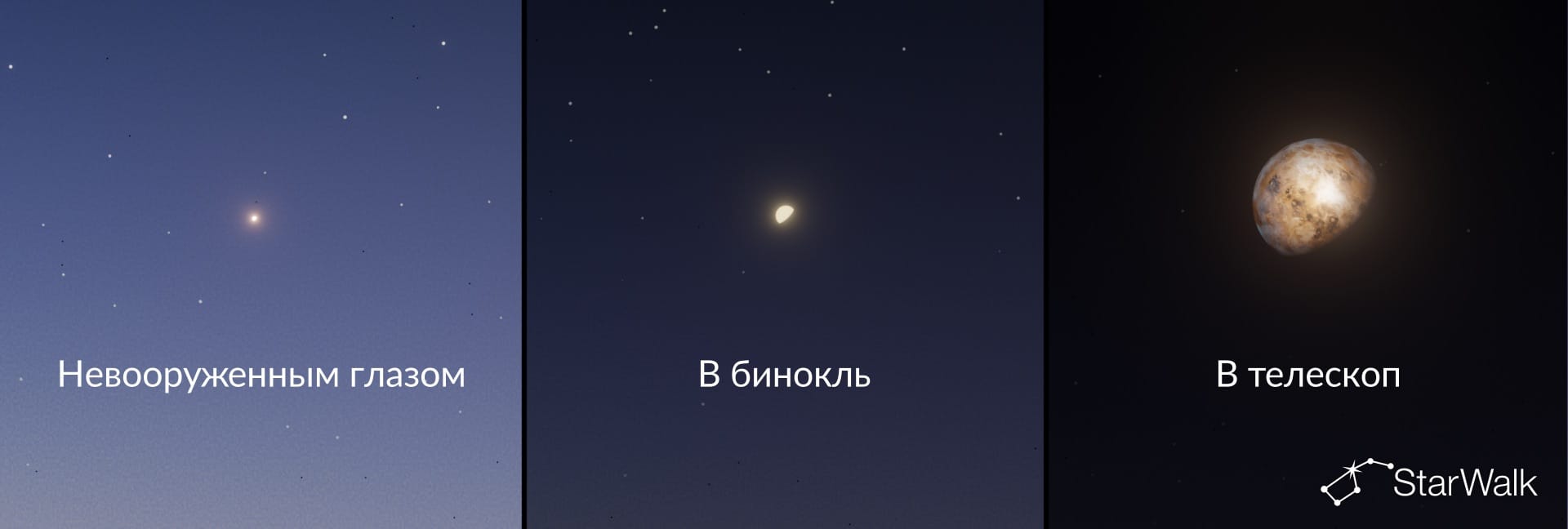 Как выглядит Венера при наблюдении невооруженным глазом и в оптику