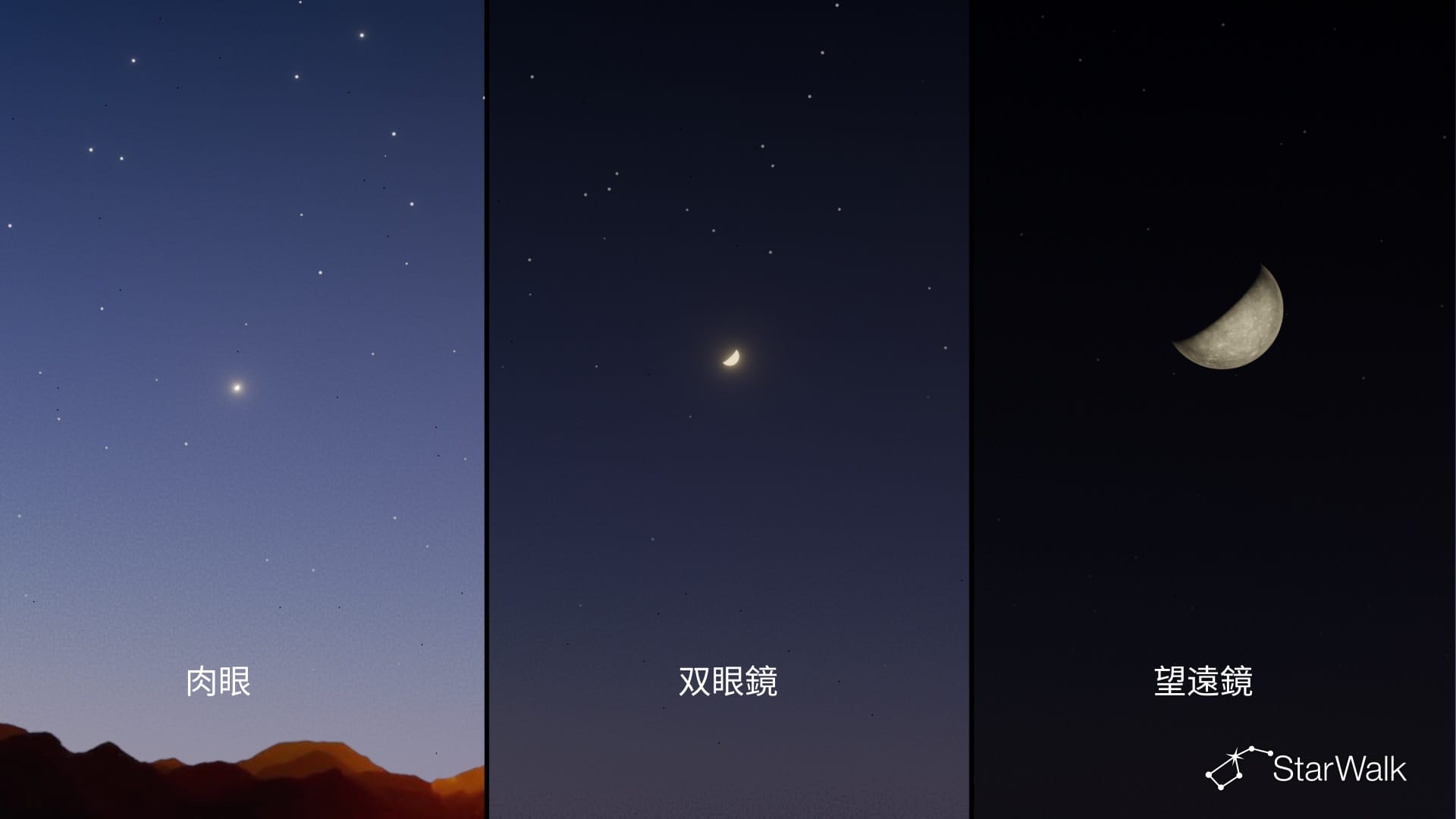 肉眼・双眼鏡・望遠鏡で見た水星の見え方