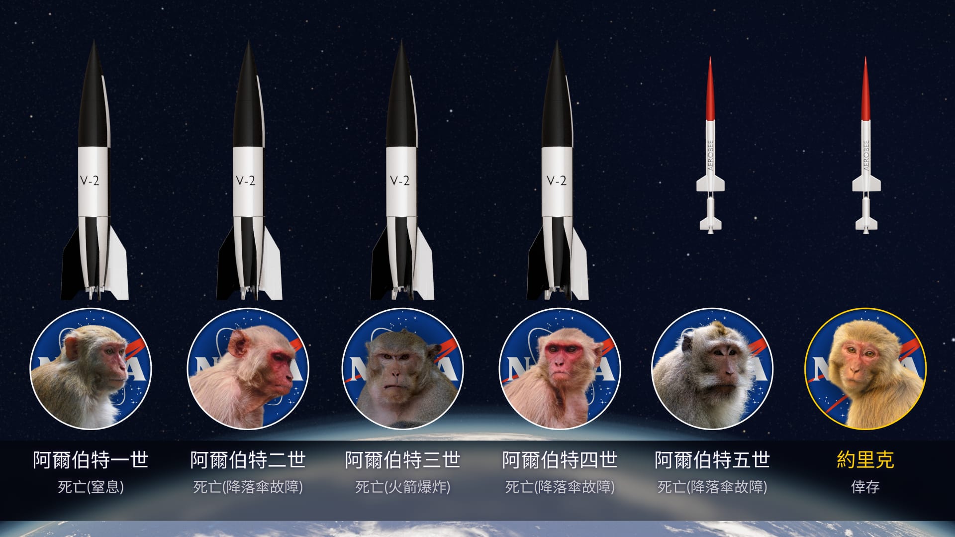 約裏克和在它之前被送上天空的猴子